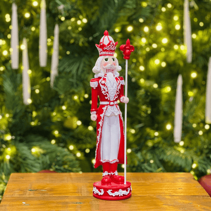 Quebra Nozes Natalino Vermelho e Branco de Resina 30cm