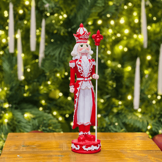Quebra Nozes Natalino Vermelho e Branco de Resina 30cm