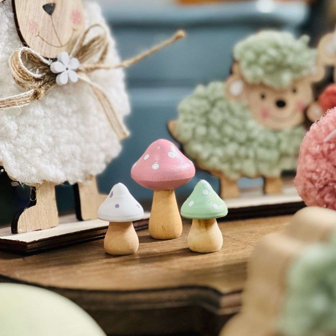 Jogo Com 6 Peças Cogumelos Decorativos - 3,5x5cm Cores Sortidas