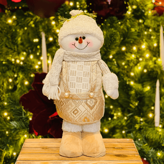 Boneco de Neve Natalino Em Pé Champanhe 39cm