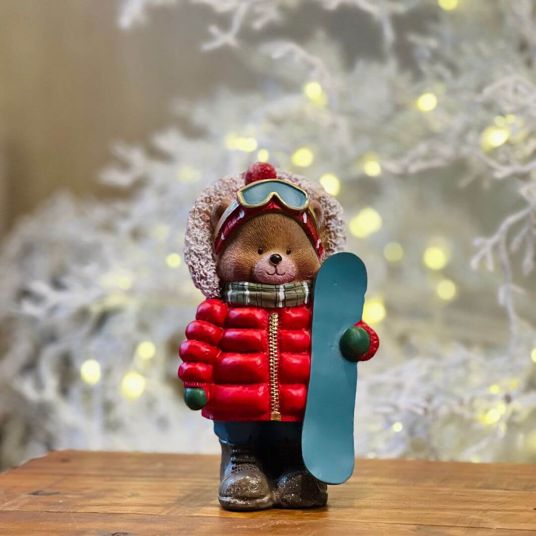Urso Resina Com Snowboard - Alt 18 Cm