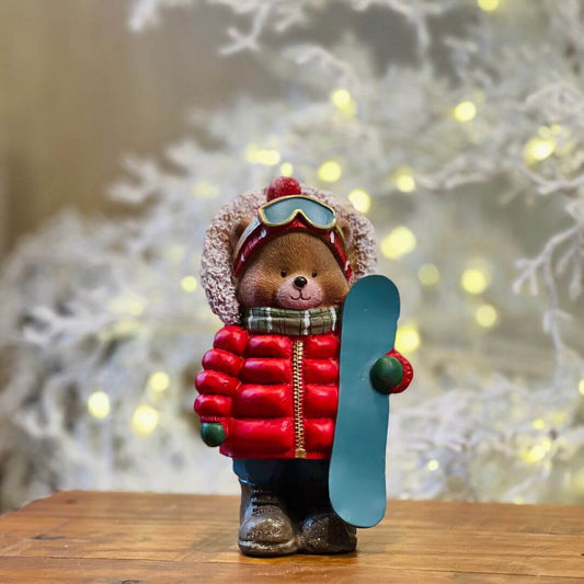 Urso Resina Com Snowboard - Alt 18 Cm