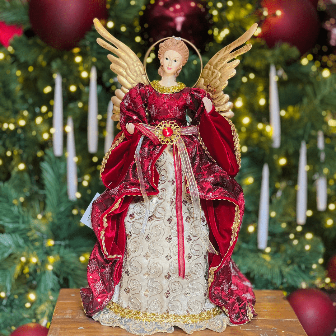 Anjo Natalino Vermelho e Dourado 40cm