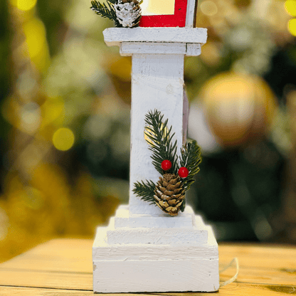 Poste de Madeira Com Led Vermelho e Branco 39cm - Pilha