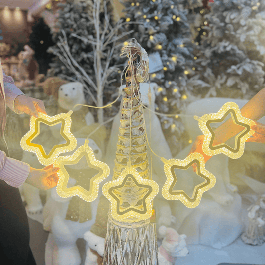 Estrelas de Led Natalina Com 5 Pingentes Branco Quente