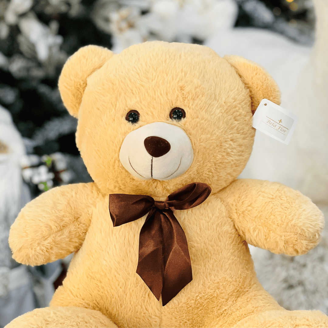 Urso de Pelucia Claro Com Lacinho Marrom 40cm