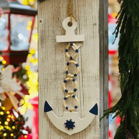 Pendente Âncora Natal Náutico de Madeira 41x16,5cm
