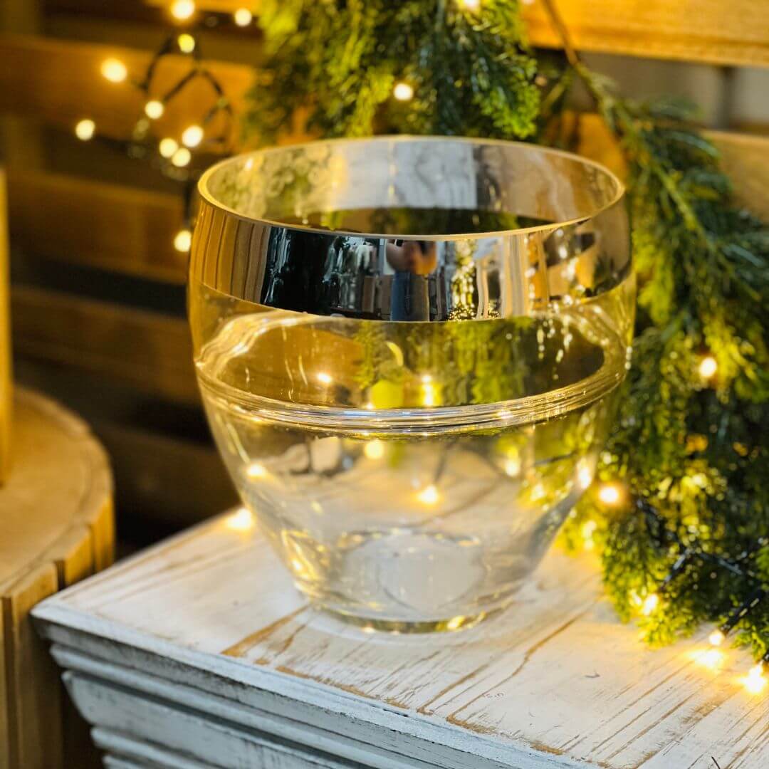 Vaso de Vidro Prata Transparente – 18cm