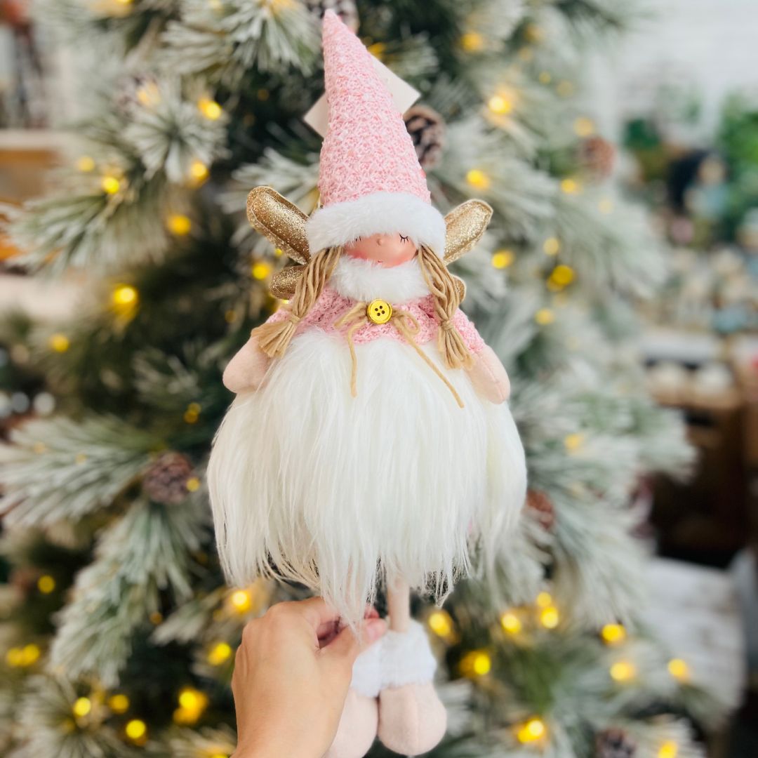 Fadinha de Natal Rosa Com Branco - 47cm