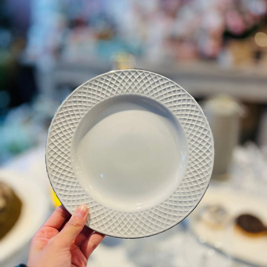 Prato para Sobremesa de Porcelana Joaquina Prateado - 20cm