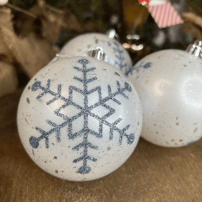 Caixa com 3 Bolas de Natal Decorada Prata Com Azul 10cm