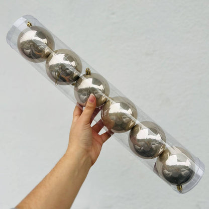 Bola Tubo Lisa Perolada Champanhe – 8cm | Jogo com 6 Peças