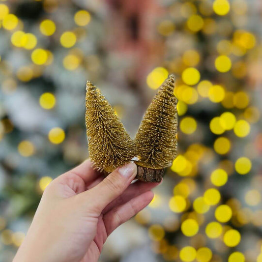 Jogo Com 2 Mini Pinheiro Dourado - 10cm