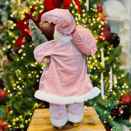 Papai Noel Em Pé Com Presentes Rosa 50cm
