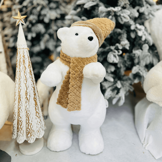 Urso Polar Natalino Em Pé Branco e Nude 90cm
