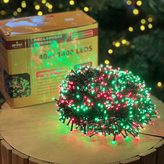 Pisca Estrobo 40 Metros - 1400 Leds Vermelho e Verde - Externo (bivolt)