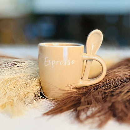 Caneca Com Colher Rustic Bege - 100ml