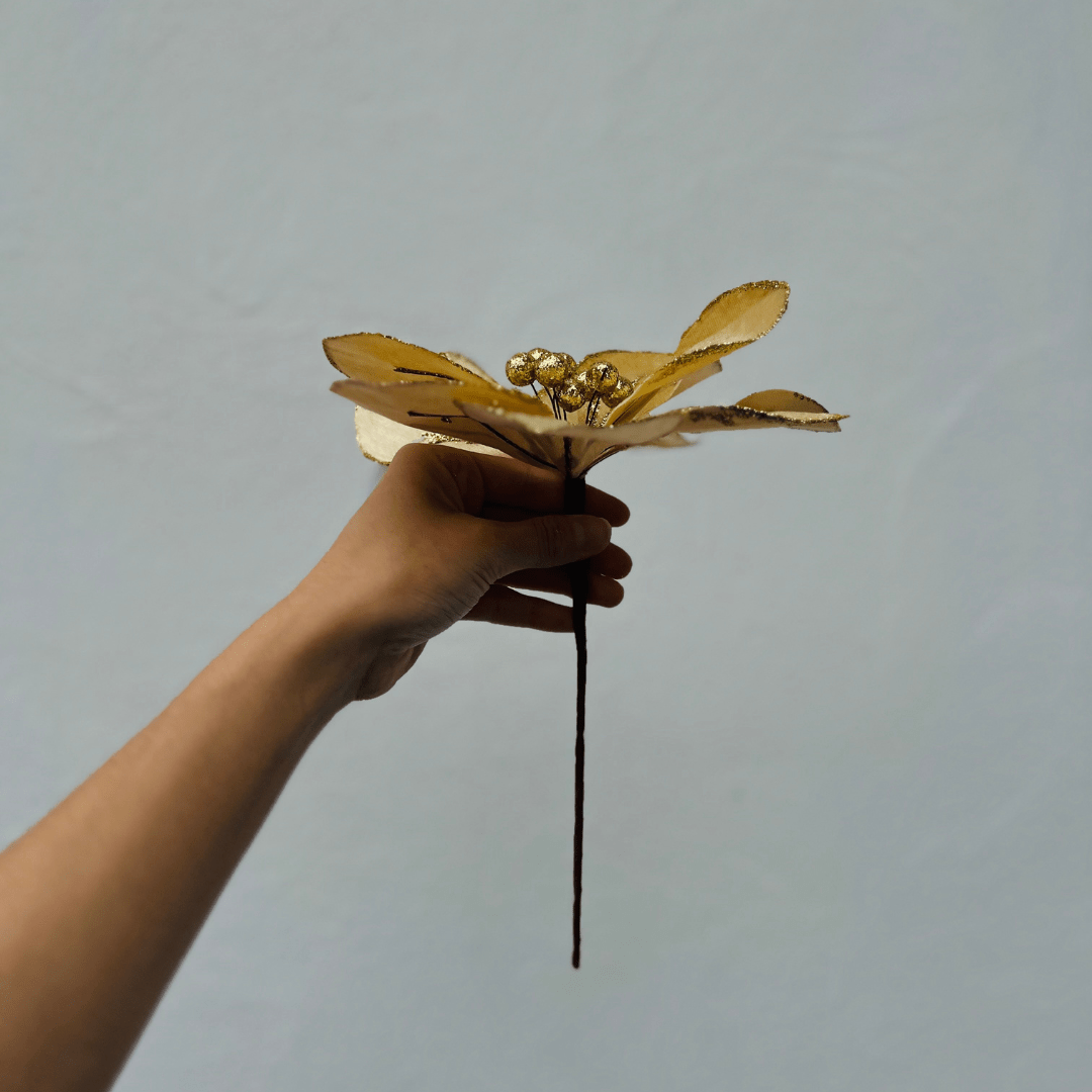 Flor Natalina Magnolia Dourada 24cm