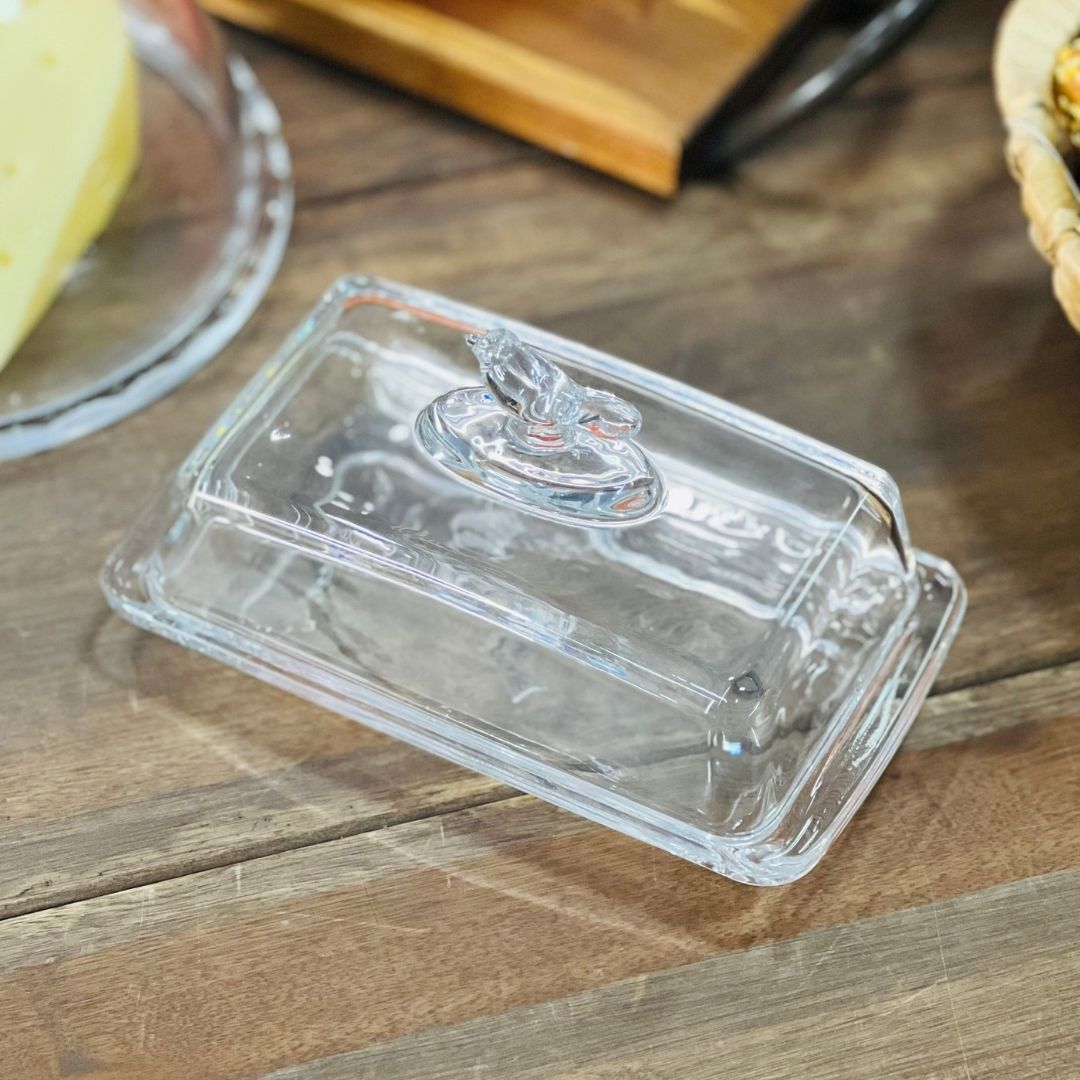 Manteigueira de Cristal Retangular Com Tampa Bird - 18x10x9cm