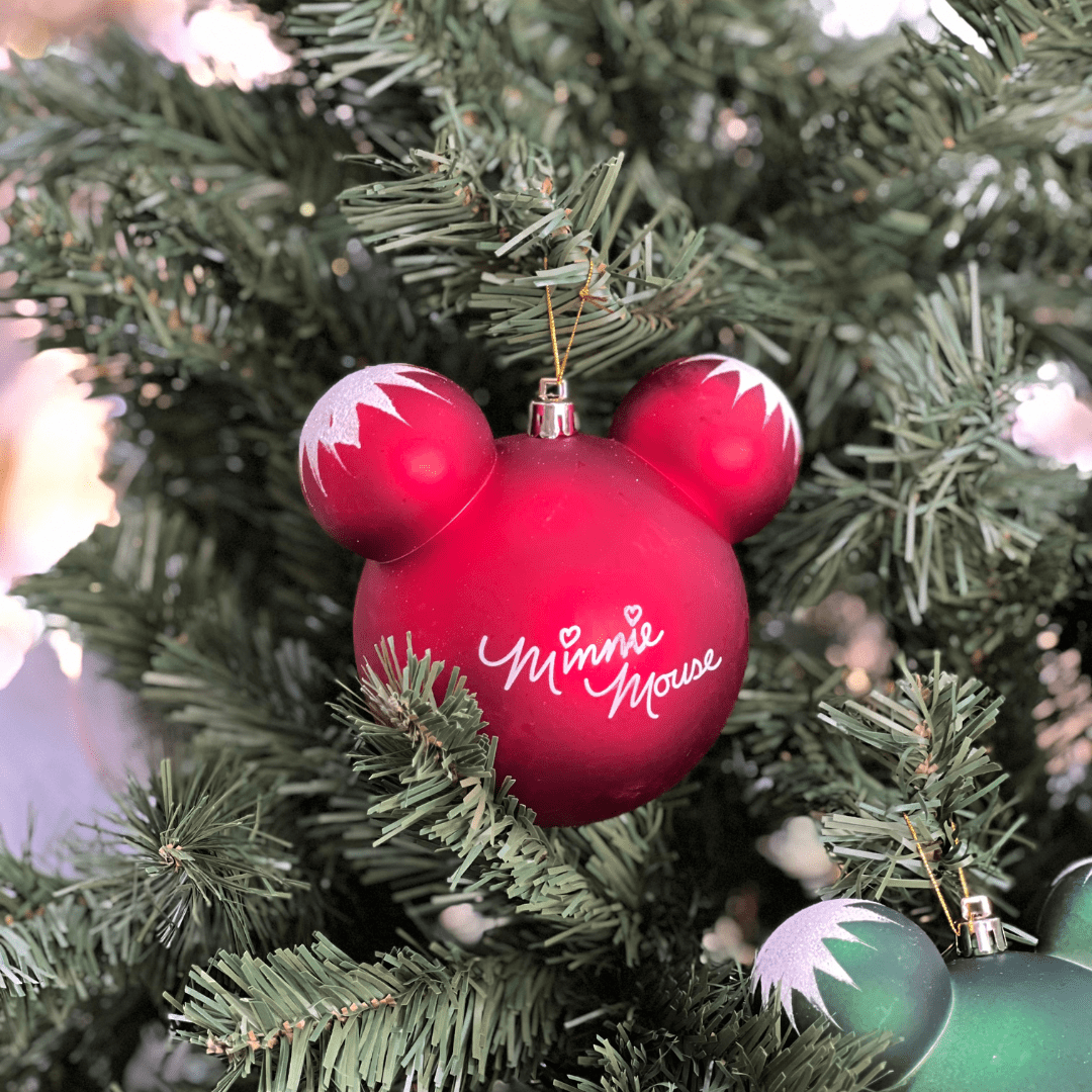 Jogo 4 Bolas Natalinas Assinatura Mickey e Minnie 8cm