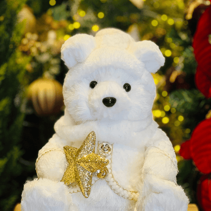 Urso Natalino Com Estrela Branco e Dourado de Sisal 36x24cm