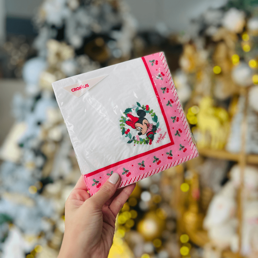 Guardanapo Natalino Minnie Rosa de Papel 17cm - 20un