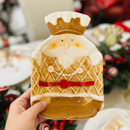 Travessa Natalina Quebra Nozes Gingerbread de Cerâmica 24x16x7cm