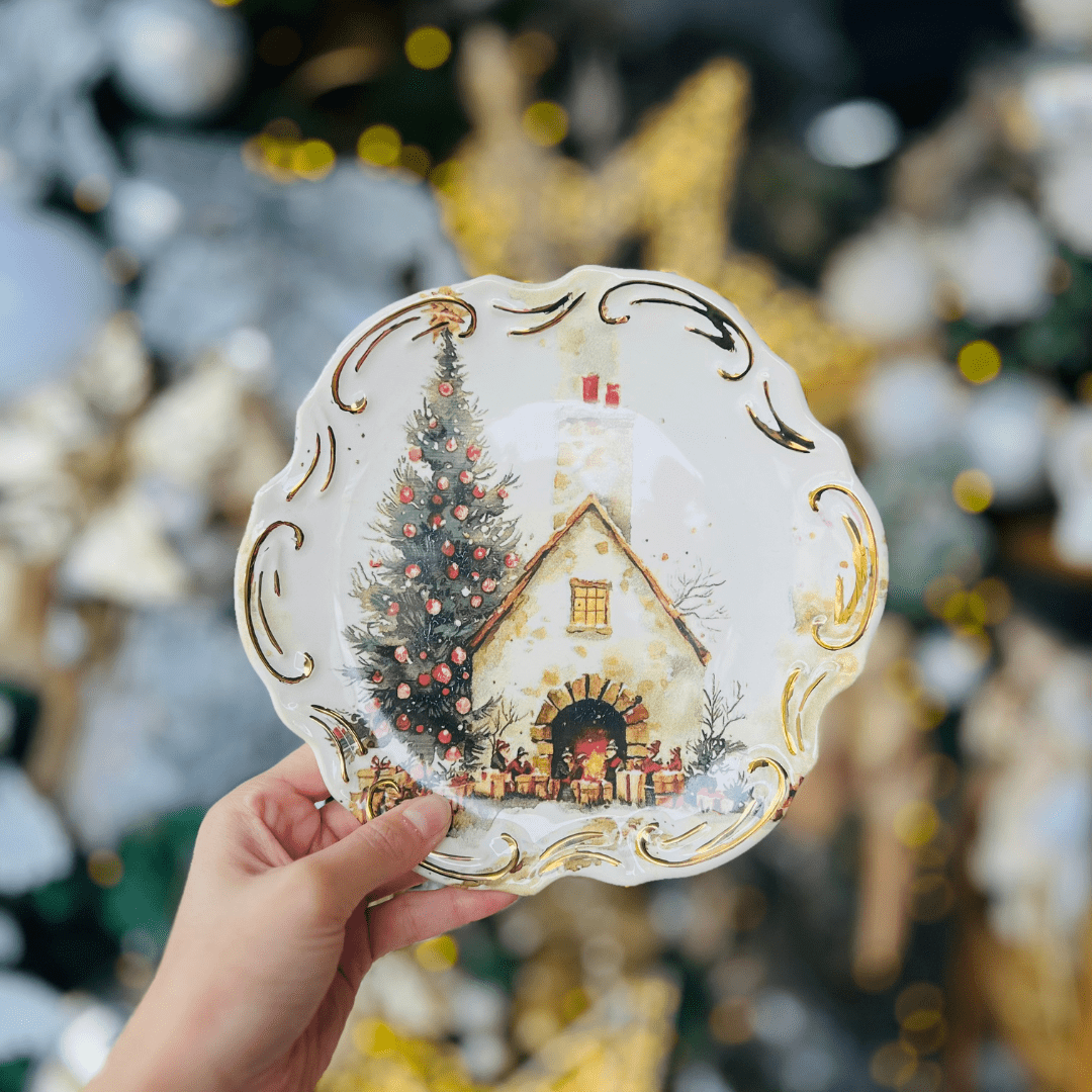 Prato de Sobremesa Noite de Neve de Cerâmica 20cm