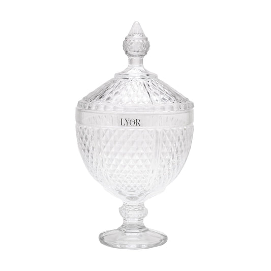 Potiche Decorativo Com Pe de Cristal de Chumbo Bico de Jaca Perseu 15x28cm