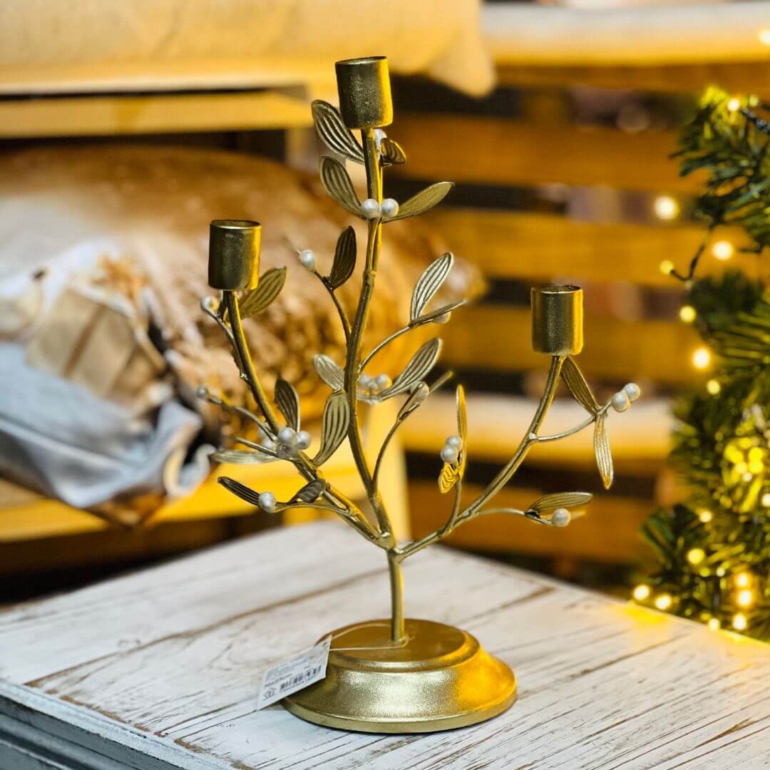 Candelabro Decorativo Natalino Dourado – 30cm