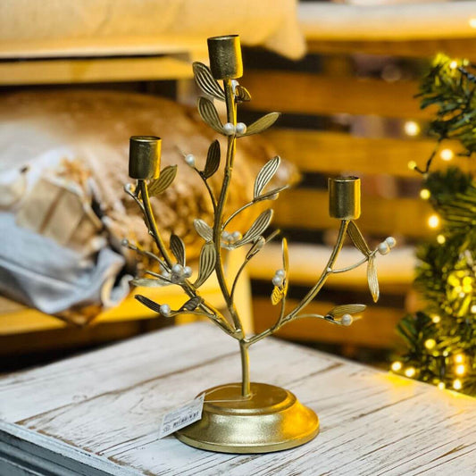 Candelabro Decorativo Natalino Dourado – 30cm