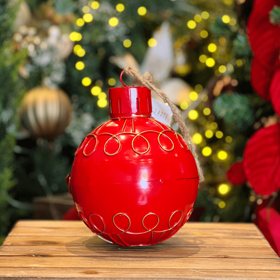 Bola Natalina Vermelha e Dourada de Metal 20x15cm 1un