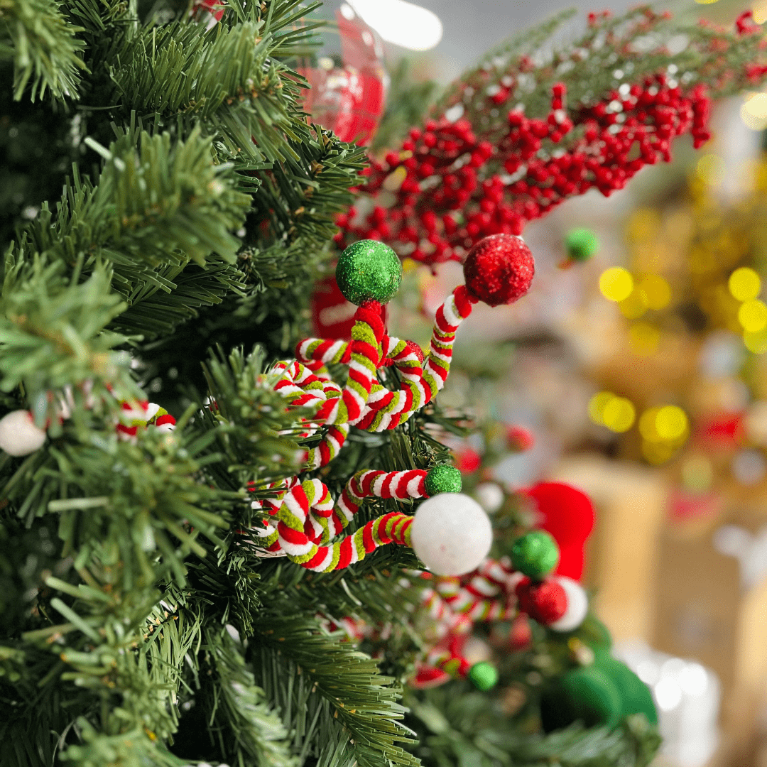 Galho Natalino Candy Espiral Pompom 35cm