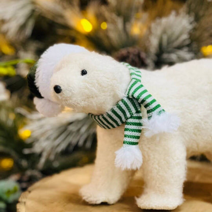 Urso Polar Natalino Bege e Verde 20x30cm