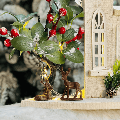 Casa Natalina Branca Com Led de Madeira 43x25cm