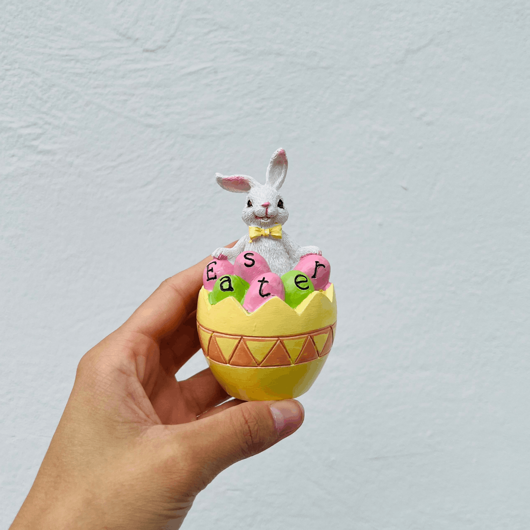 Coelho no Ovo Easter Amarelo de Resina 10x6cm