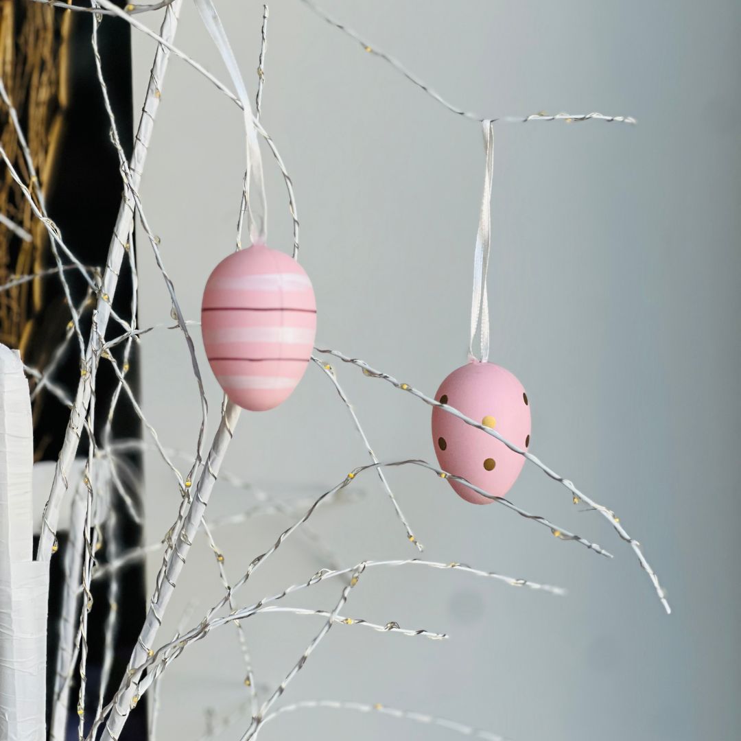 Jogo de 9 Ovos Decorativos para Pendurar Rosa - 6cm