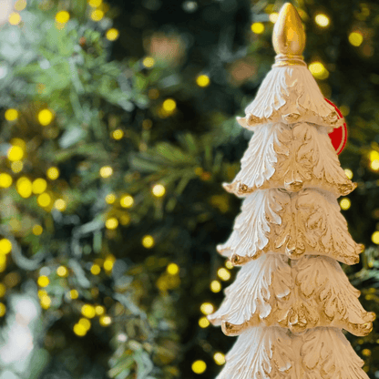 Decoração Mini Árvore Nevada Branca e Dourada – 41 cm