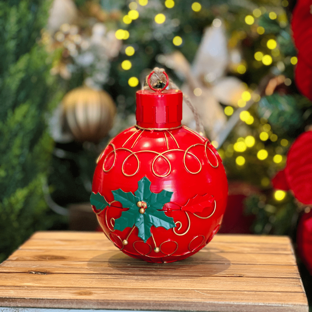 Bola Natalina Vermelha e Dourada de Metal 20x15cm 1un