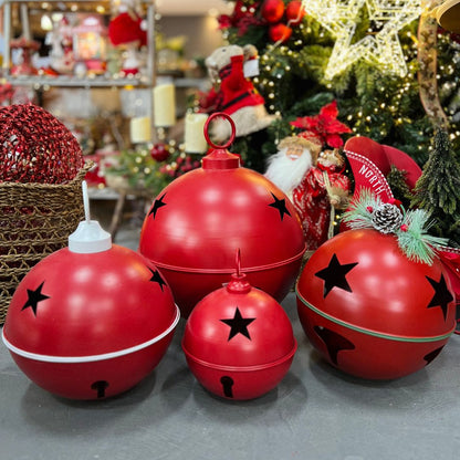 Guizo Natalino de Metal Vermelho Com Corda Veludo 30x30x30cm 