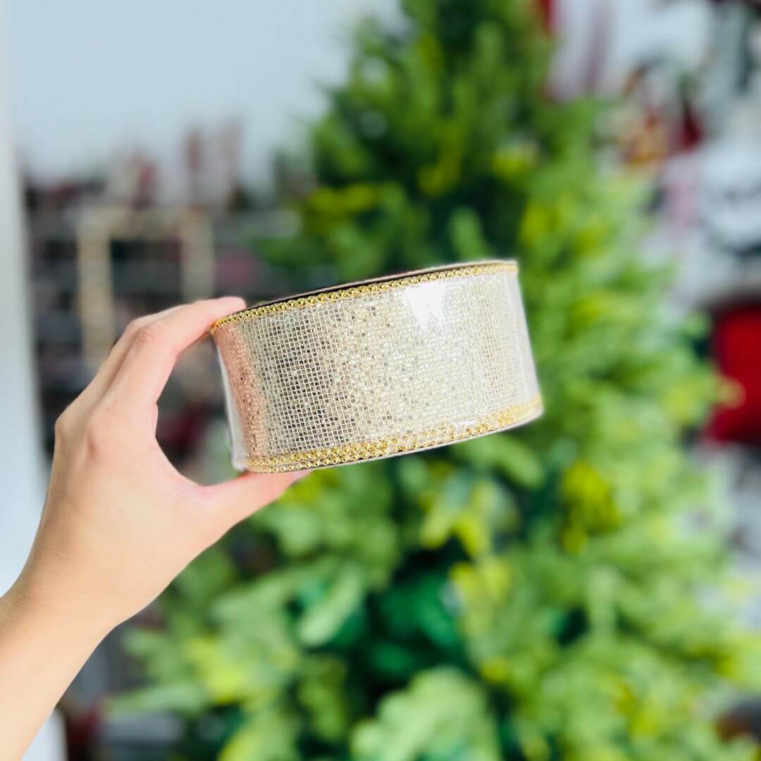 Fita Aramada Com Glitter Dourado - 6,3cmx914m