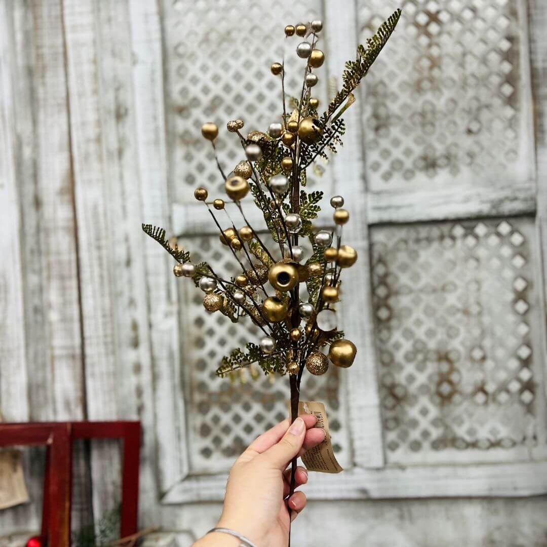 Haste Samambaia e Bolinhas Champagne – 60cm