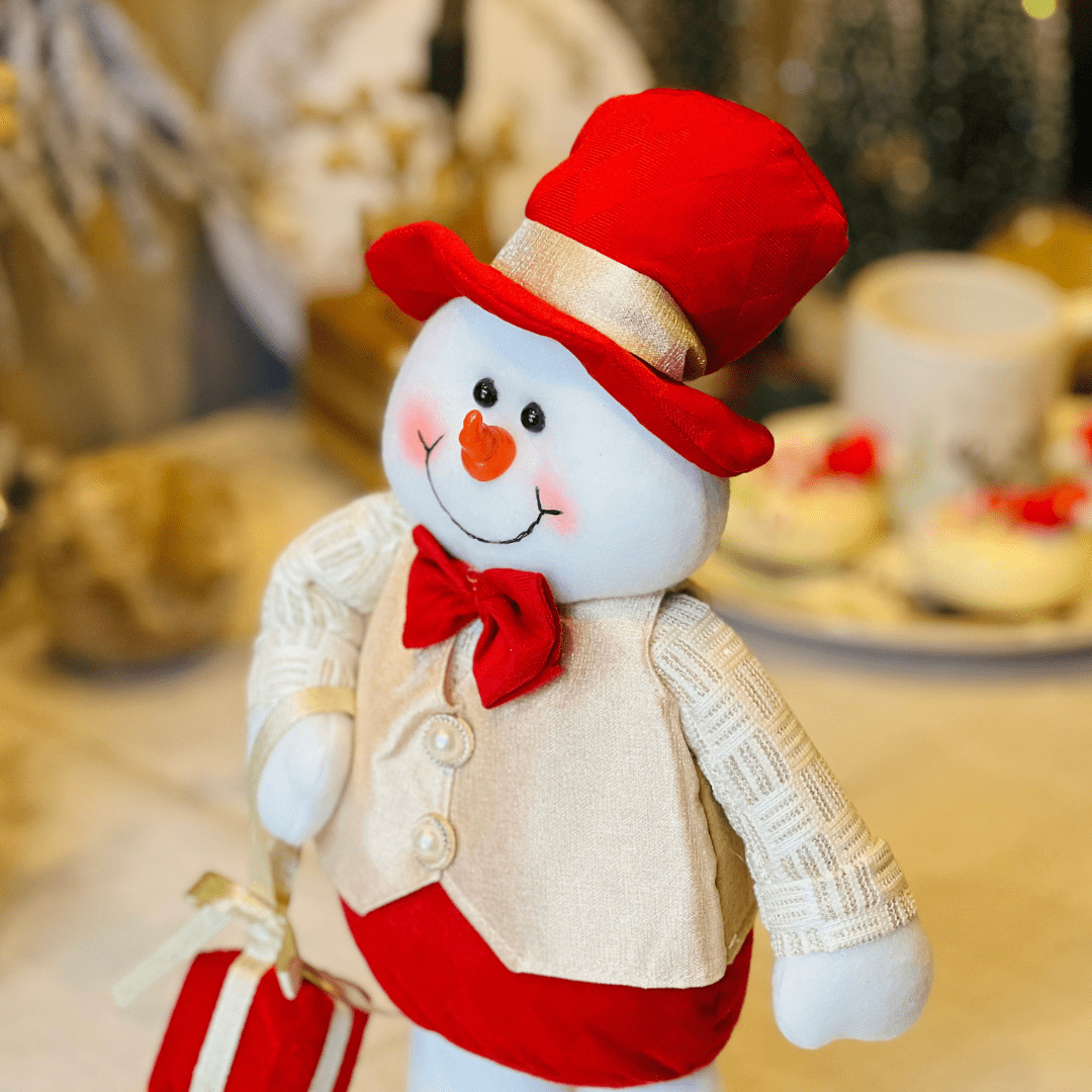 Boneco de Neve Natalino Em Pé Com Presente 40cm