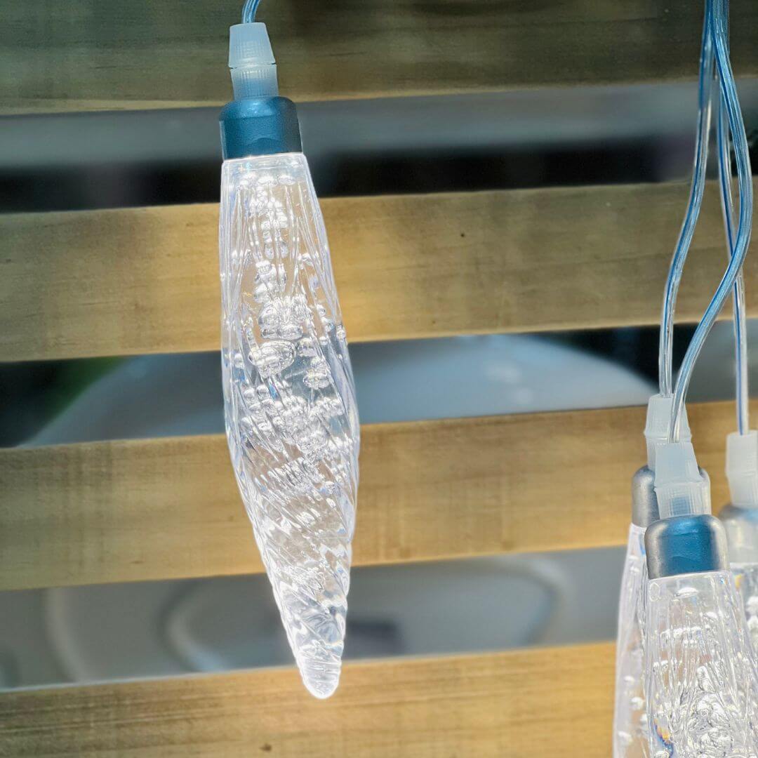 Pendente Gota de Cristal - 10 Cristais Branco Quente | 180cm