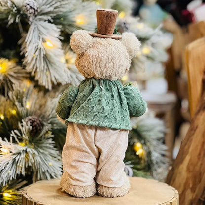 Urso de Natal Em Pe de Sisal Verde e Bege 47X23cm