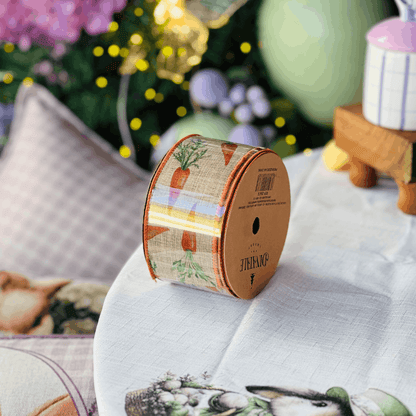 Fita Decorativa Aramada Cenouras 6,3cm x 9,14m - Dupla Face