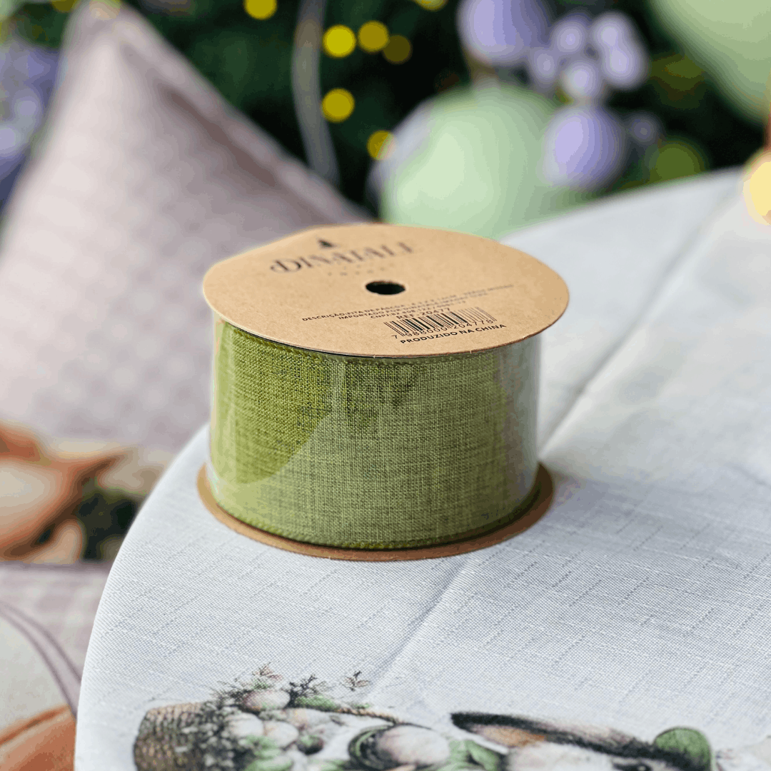 Fita Decorativa Aramada Verde Musgo 6,3cm x 9,14m