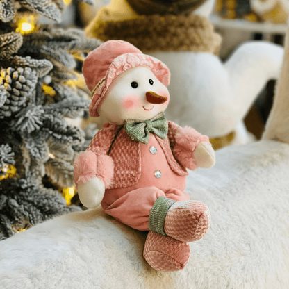 Boneco de Neve Natalino Rosa e Verde de Pelúcia 38cm