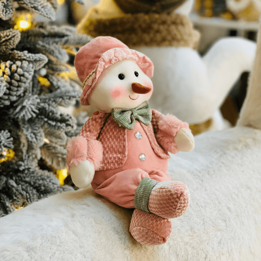 Boneco de Neve Natalino Rosa e Verde de Pelúcia 38cm