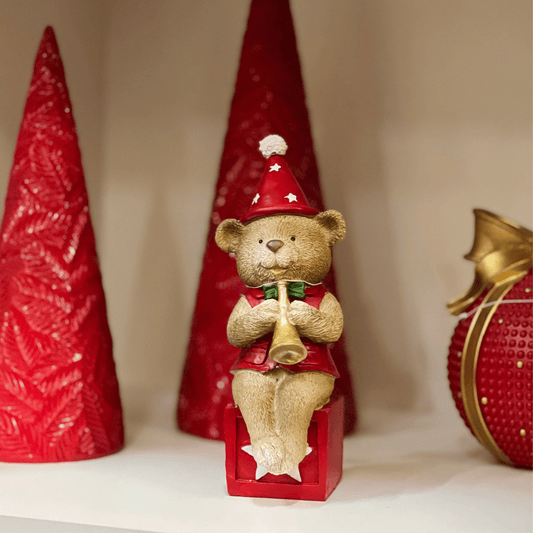 Urso Natalino de Resina Trompetista 20x9cm